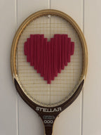 What A Racquet! Vintage Tennis Racquet Wall Hanging With Woven Heart - Deep Pink-Wall Hangings-What A Racquet-Greenhouse Interiors Pty Ltd