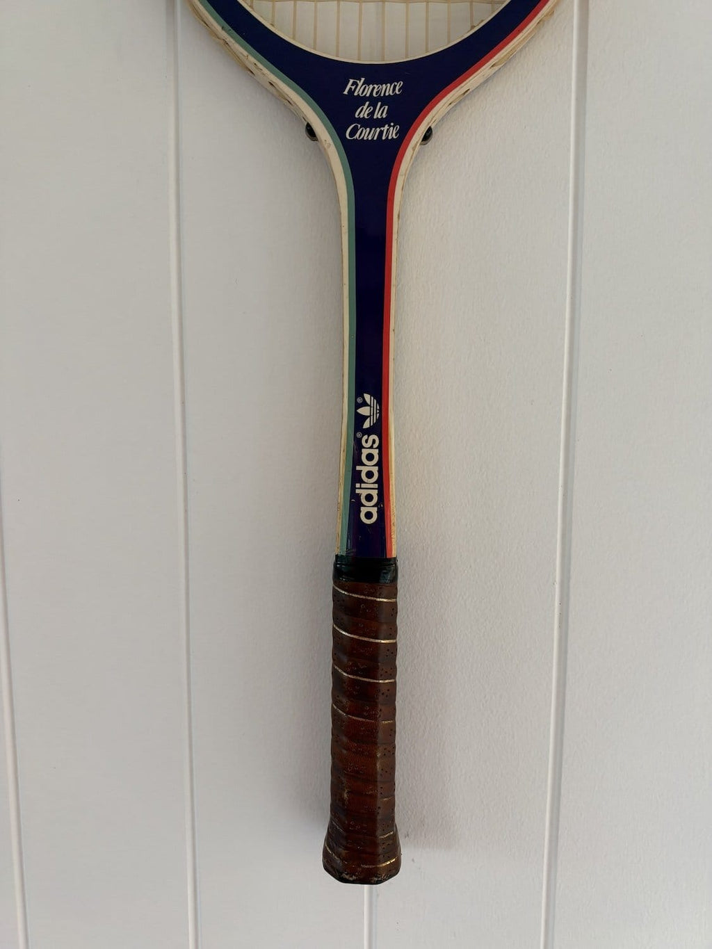 Vintage Tennis Racquet Wall Art - Red & Teal Stripe Heart