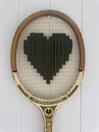 Vintage Tennis Racquet With Woven Heart - Olive Green