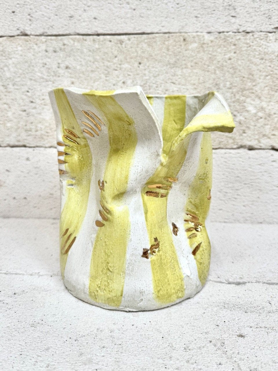 Mid Crush Vase - 'Gold Chartreuse Stripe'