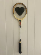 What A Racquet! Vintage Squash Racquet Wall Hanging With Woven Heart - Olive Green