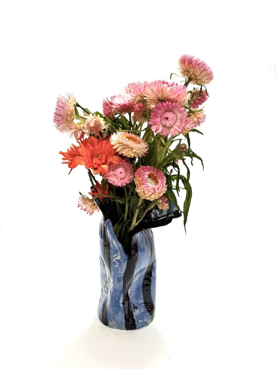 Skinny Crush Vase 'Blue + Chocolate'-Ceramics-Lauren Barton-Greenhouse Interiors Pty Ltd
