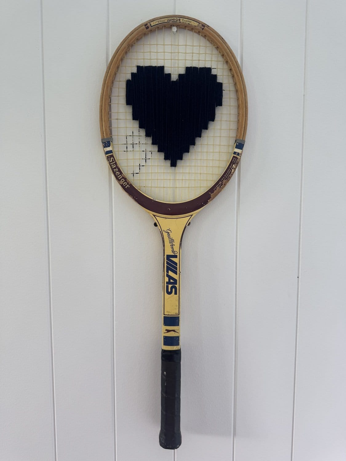 Vintage Tennis Racquet Wall Hanging With Woven Heart - Dark Navy-Wall Hangings-What A Racquet-Greenhouse Interiors Pty Ltd