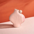 Pink Striped Vessel With A Ball Handle-Ceramics-Formantics-Greenhouse Interiors Pty Ltd