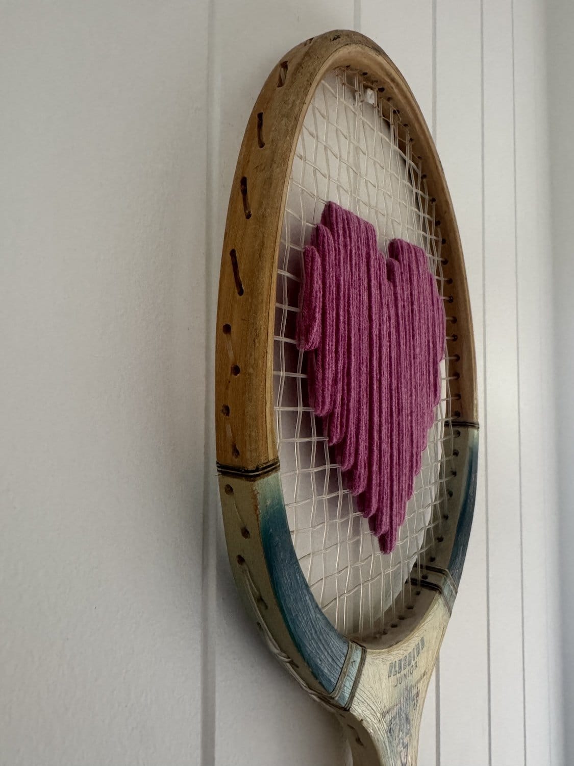 Vintage Tennis Racquet With Pink Woven Heart