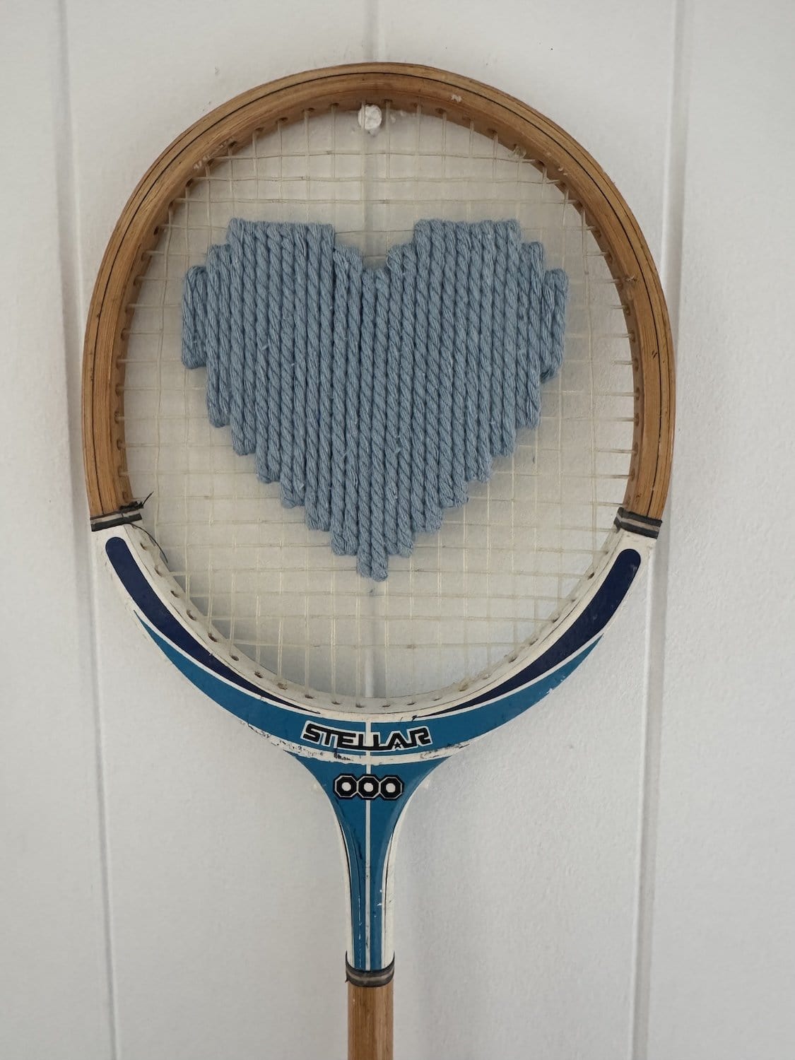 Vintage Squash Racquet With Woven Heart - Denim Blue