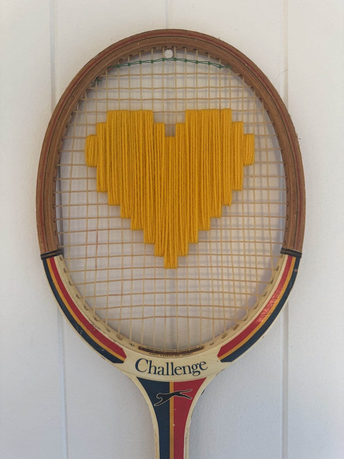 Vintage Tennis Racquet With Woven Heart - Yellow