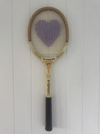 Vintage Tennis Racquet Wall Hanging With Woven Heart - Purple