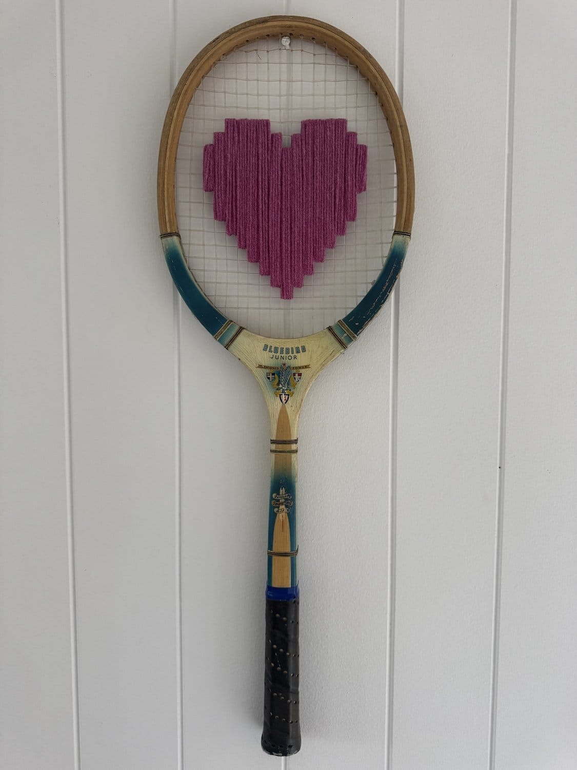 Vintage Tennis Racquet With Pink Woven Heart