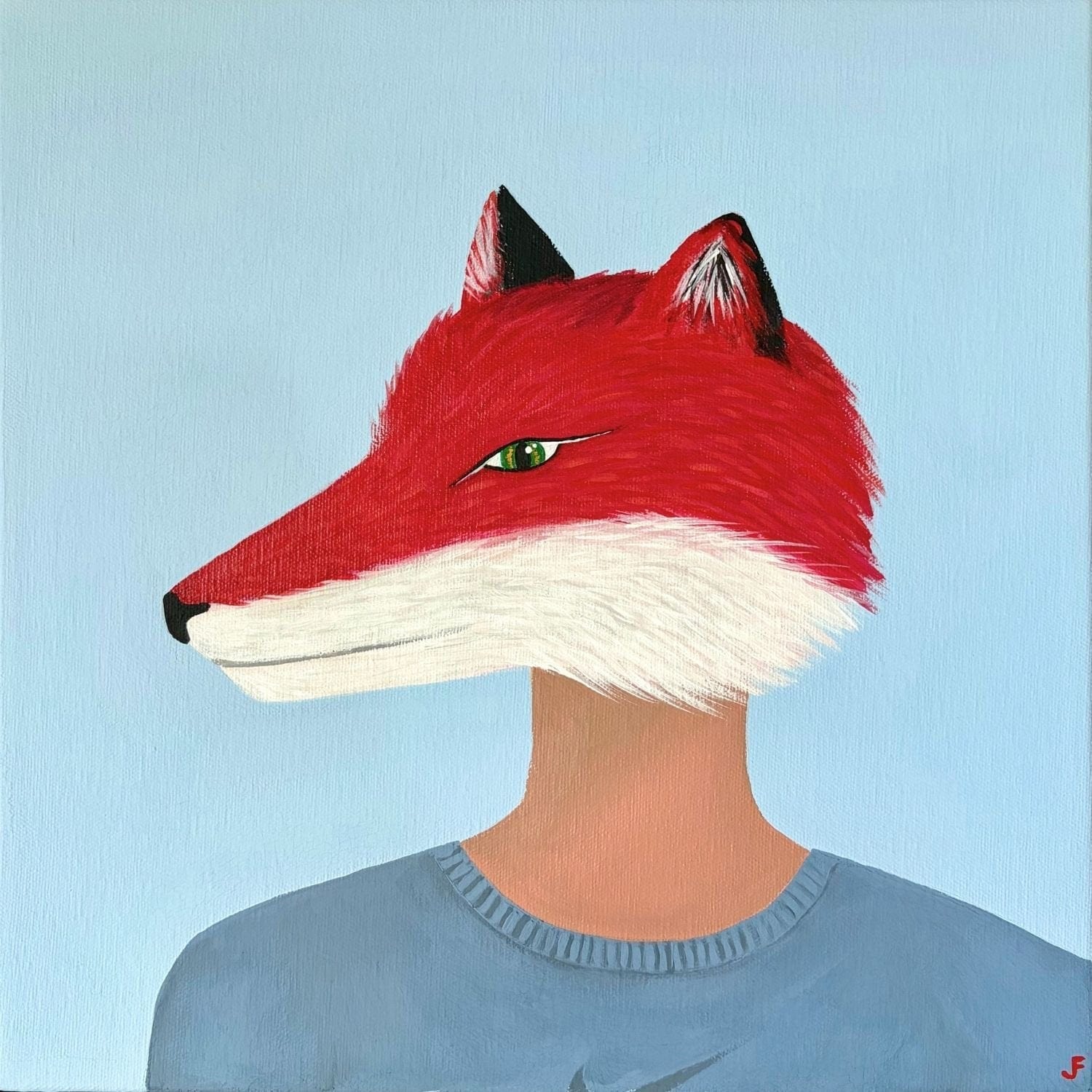 Fox In Blue Shirt - Original Artwork