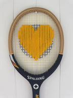 What A Racquet! Vintage Tennis Racquet Wall Hanging With Woven Heart - Yellow-Wall Hangings-What A Racquet-Greenhouse Interiors Pty Ltd
