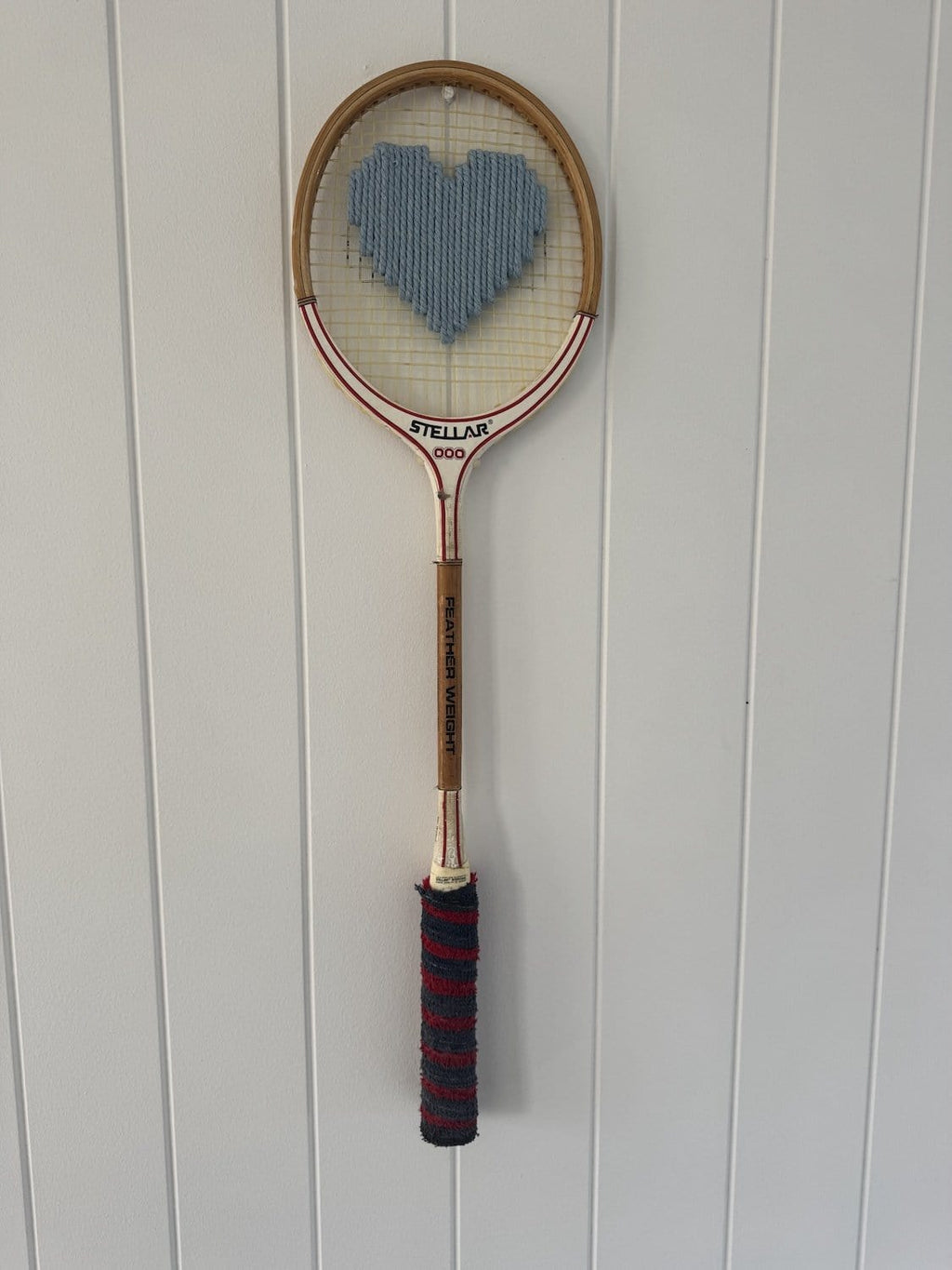Vintage Squash Racquet With Woven Heart - Denim Blue