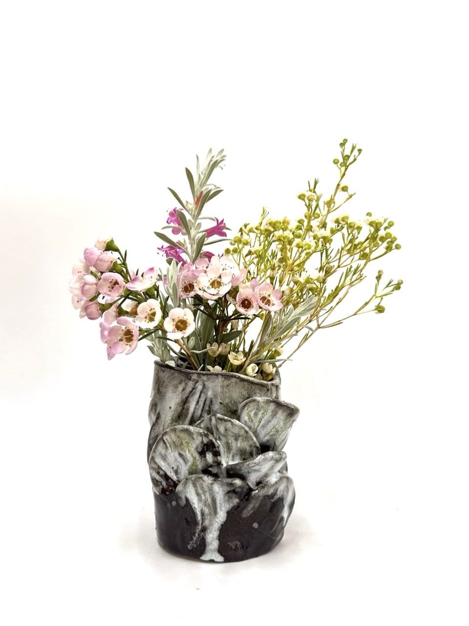 Short Sculptural Vase 'Brown Blue'