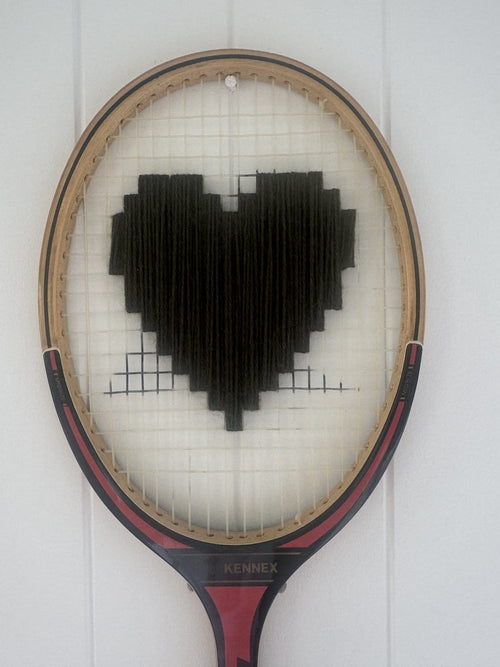 What A Racquet! Vintage Tennis Racquet Wall Hanging With Woven Heart - Olive Green-Wall Hangings-What A Racquet-Greenhouse Interiors Pty Ltd