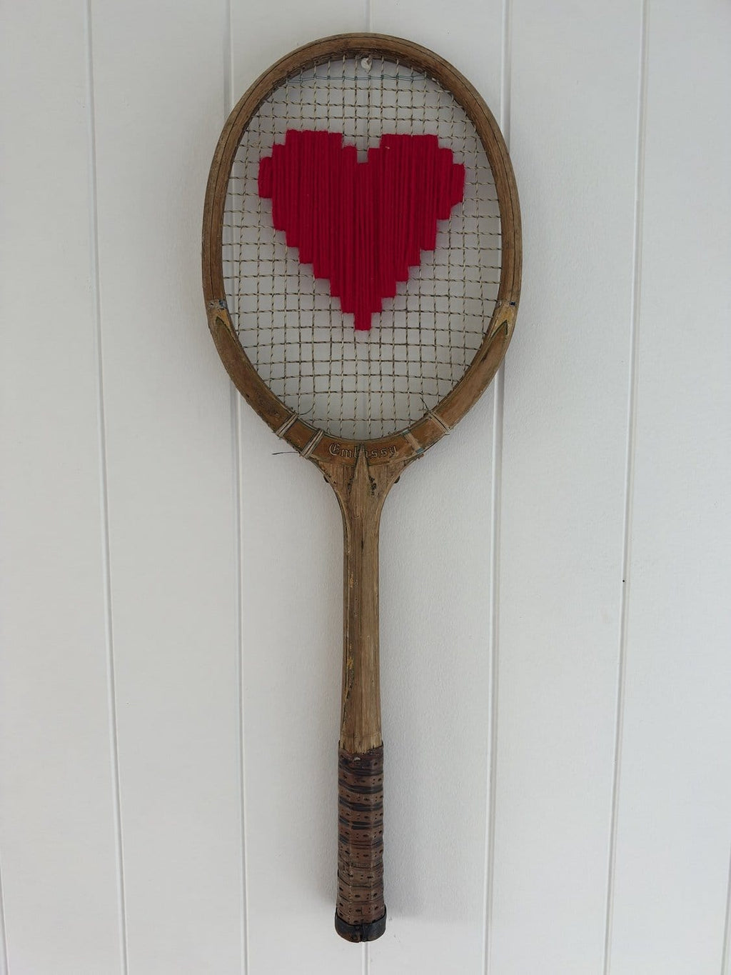 Vintage Tennis Racquet Wall Art - Red Heart