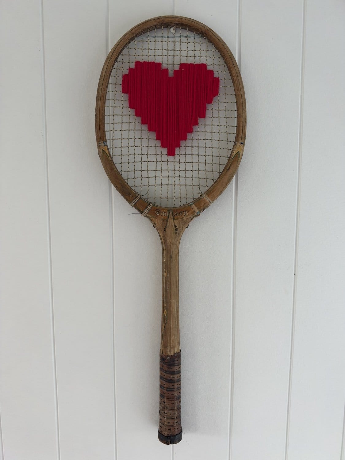 Vintage Tennis Racquet Wall Art - Red Heart