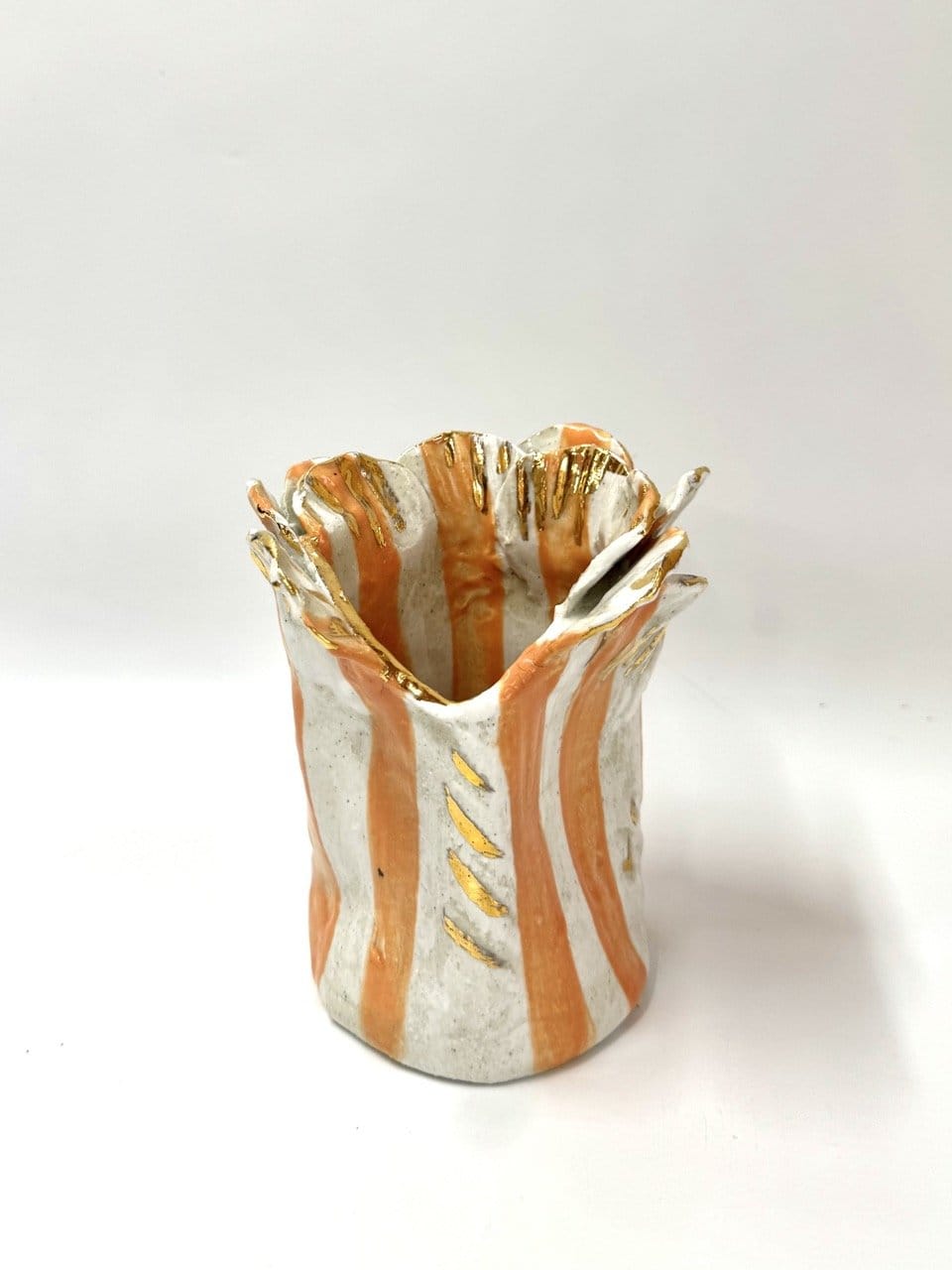 Short Crush Sculptural Vase ' Melon Stripe Gold'