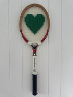 Vintage Tennis Racquet Wall Hanging With Woven Heart - Green-Wall Hangings-What A Racquet-Greenhouse Interiors Pty Ltd