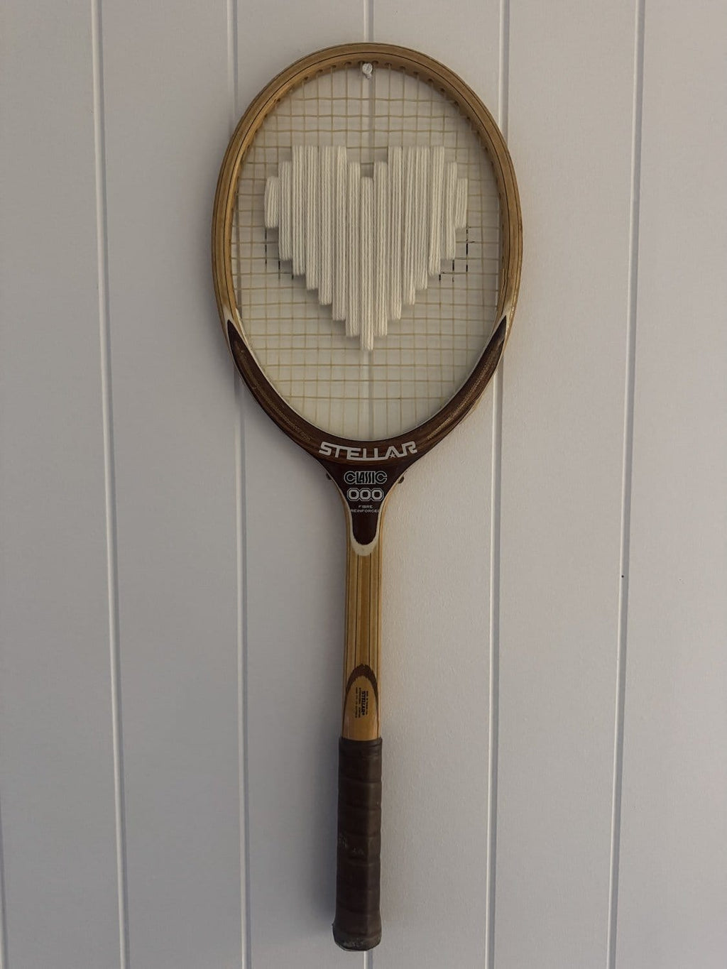What A Racquet! Vintage Tennis Racquet Wall Hanging With Woven Heart - White-Wall Hangings-What A Racquet-Greenhouse Interiors Pty Ltd