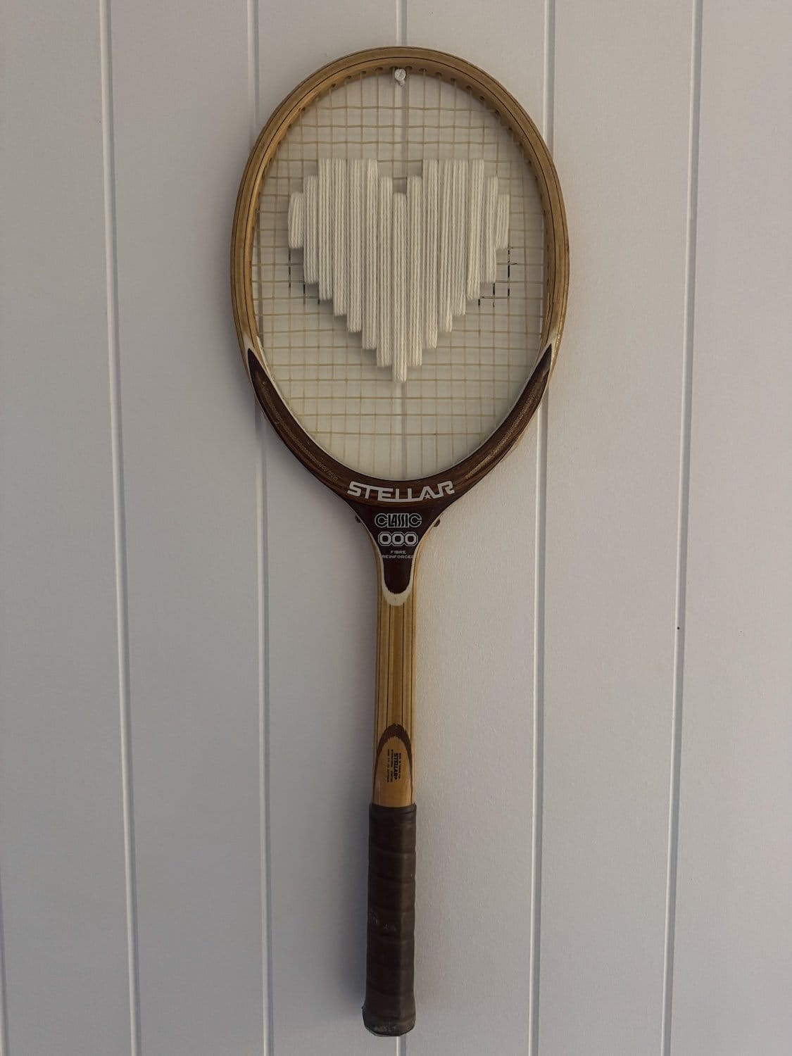 What A Racquet! Vintage Tennis Racquet Wall Hanging With Woven Heart - White-Wall Hangings-What A Racquet-Greenhouse Interiors Pty Ltd