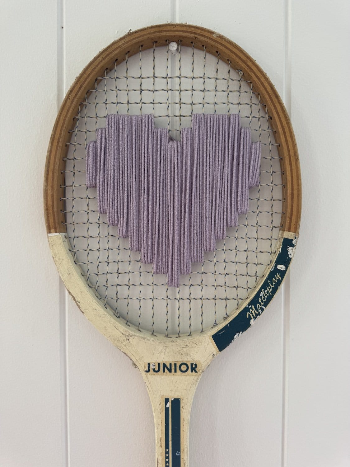 Vintage Tennis Racquet With Woven Heart - Lilac