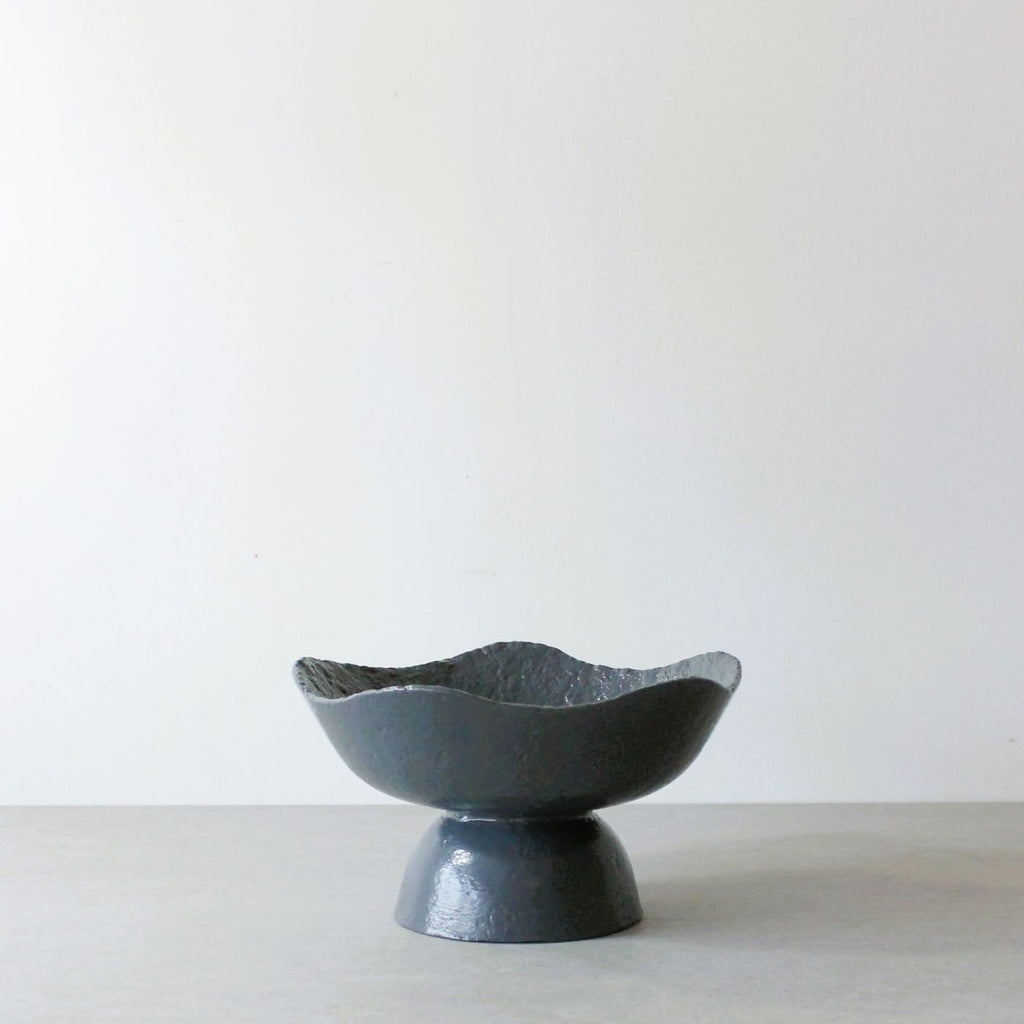Wavy Pedestal Bowl - Charcoal Blue