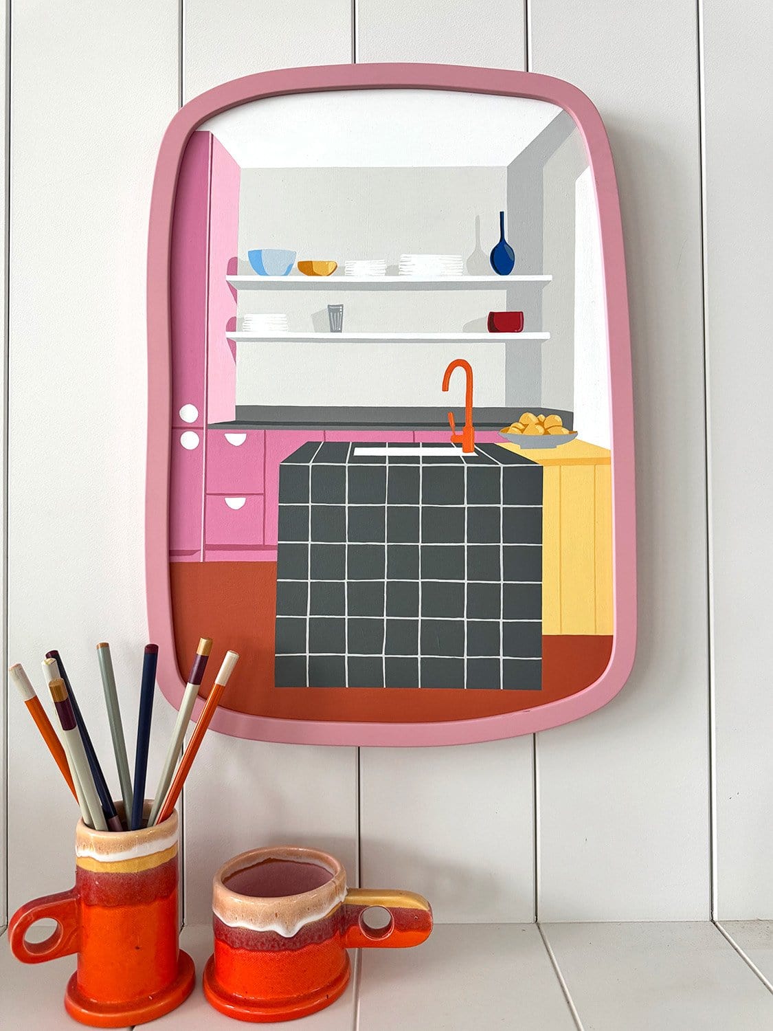 Pink Cupboards Grey Tiles - Original Artwork