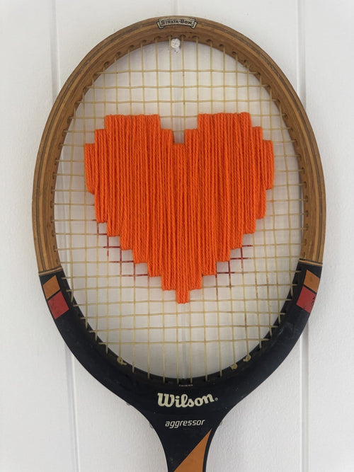 Vintage Tennis Racquet Wall Art - Orange Heart