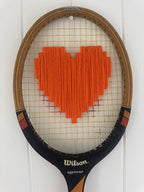 Vintage Tennis Racquet Wall Art - Orange Heart