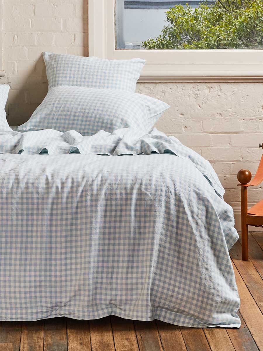 Blue Gingham – Linen Duvet Cover