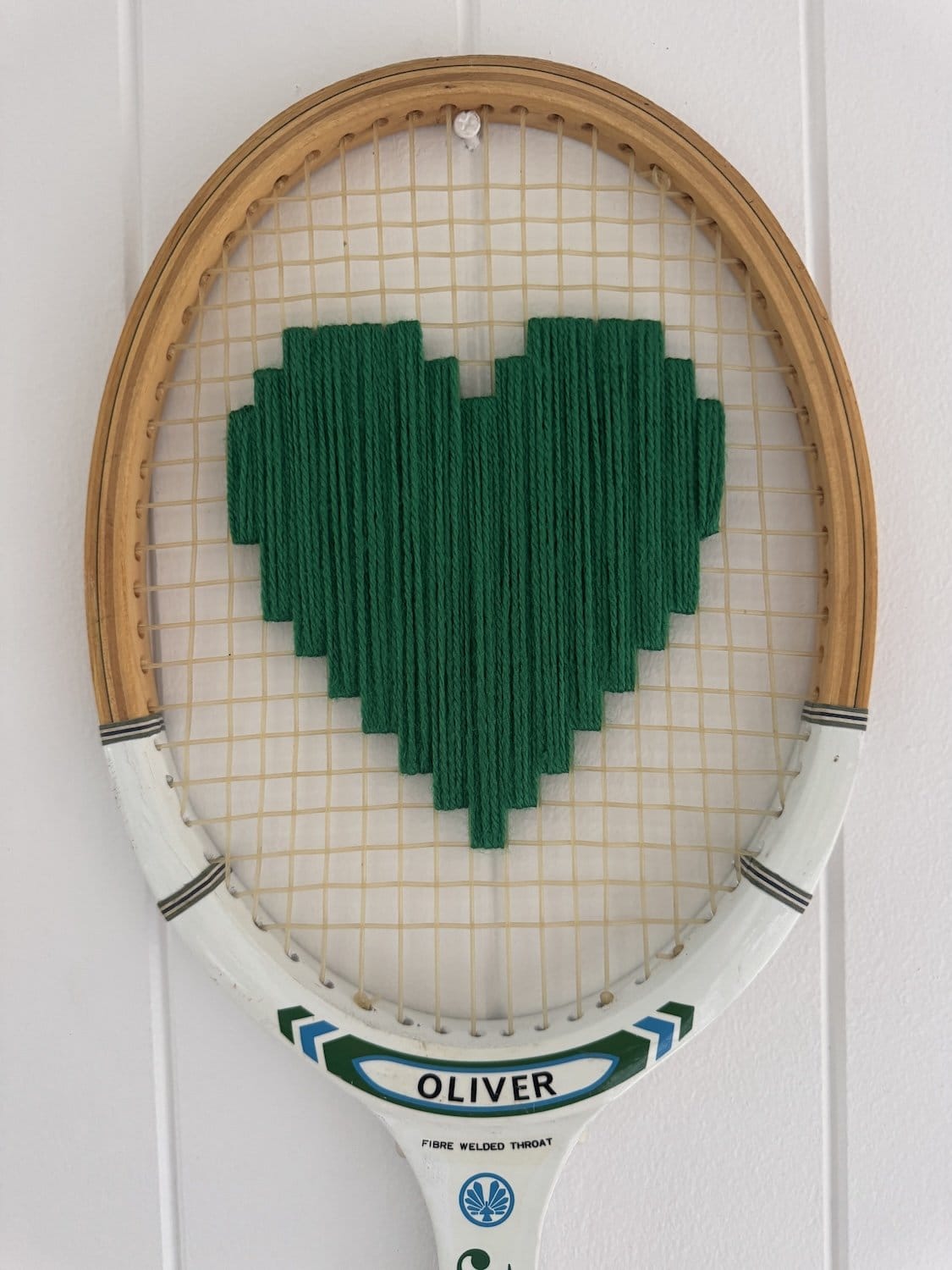 Vintage Tennis Racquet With Green Woven Heart