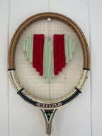 Vintage Squash Racquet Wall Hanging With Woven Heart - Minty Stripe