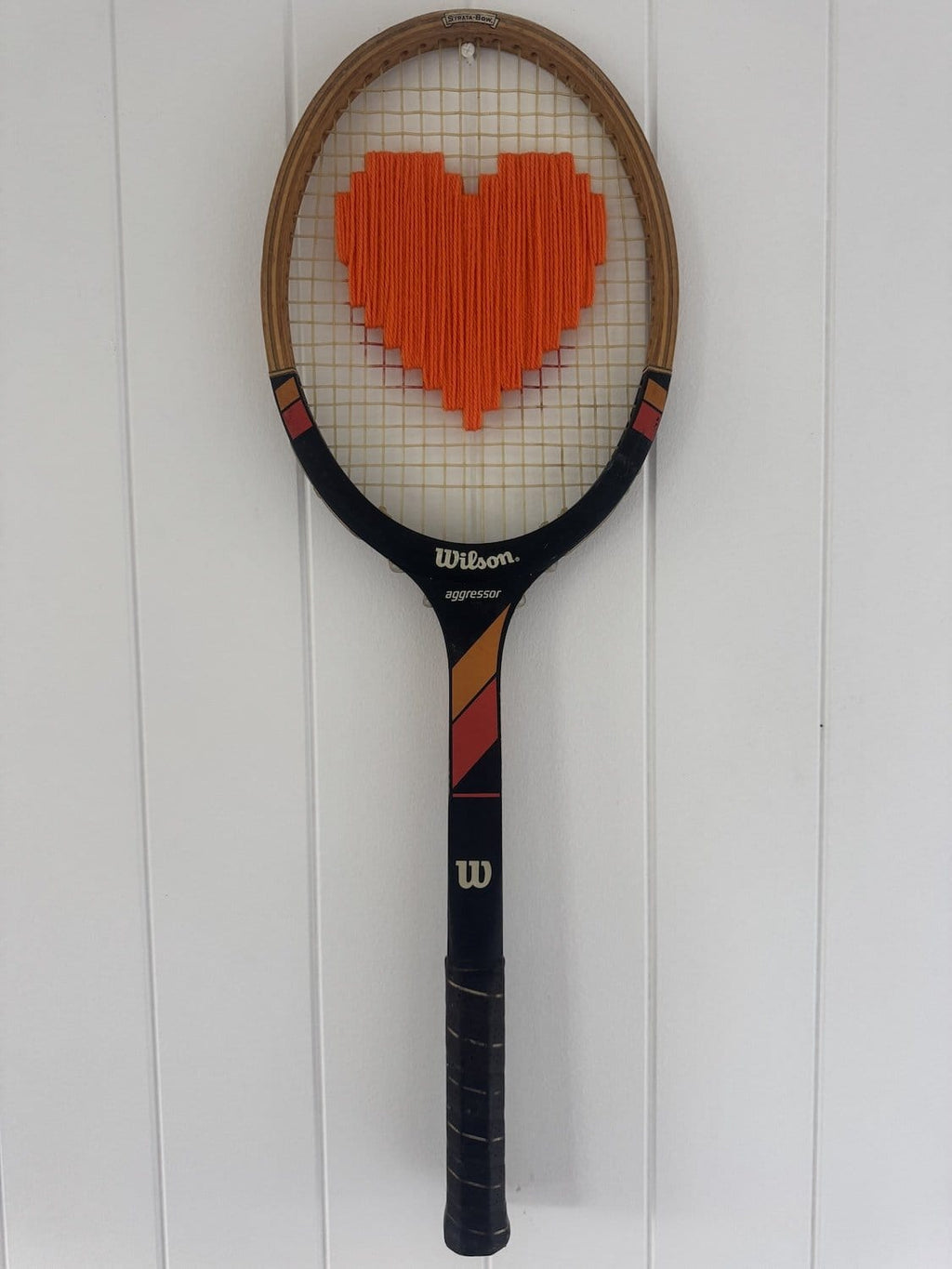 Vintage Tennis Racquet Wall Art - Orange Heart