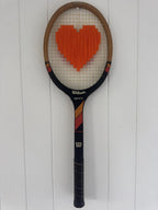 Vintage Tennis Racquet Wall Art - Orange Heart