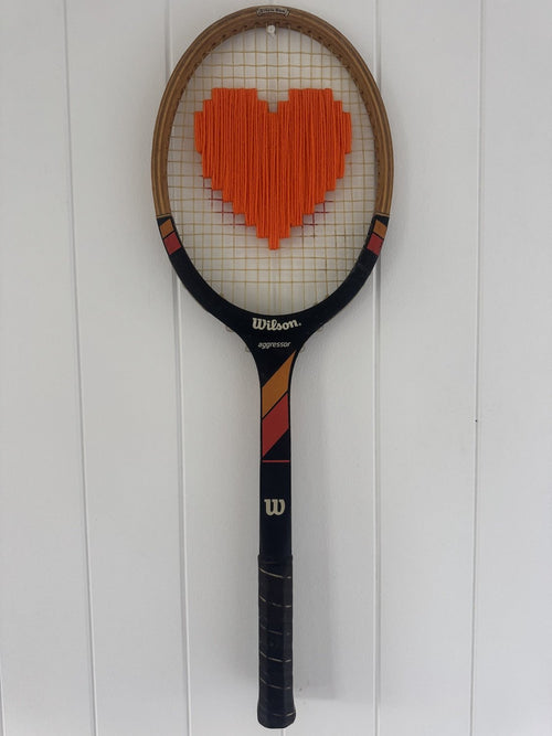 Vintage Tennis Racquet Wall Art - Orange Heart