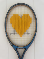 Vintage Tennis Racquet Wall Hanging With Woven Heart - Yellow-Wall Hangings-What A Racquet-Greenhouse Interiors Pty Ltd