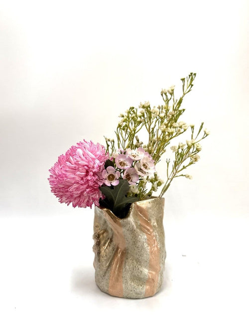 Short Crush Vase 'Gold Blush Stripe'