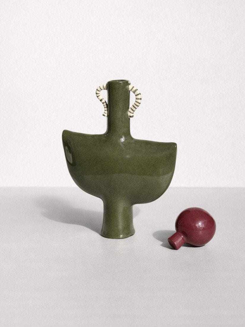 Tiny Dancer In Green With A Burgundy Stopper-Ceramics-Formantics-Greenhouse Interiors Pty Ltd