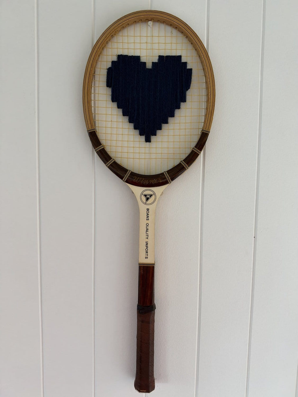 Vintage Tennis Racquet Wall Art - Navy Heart