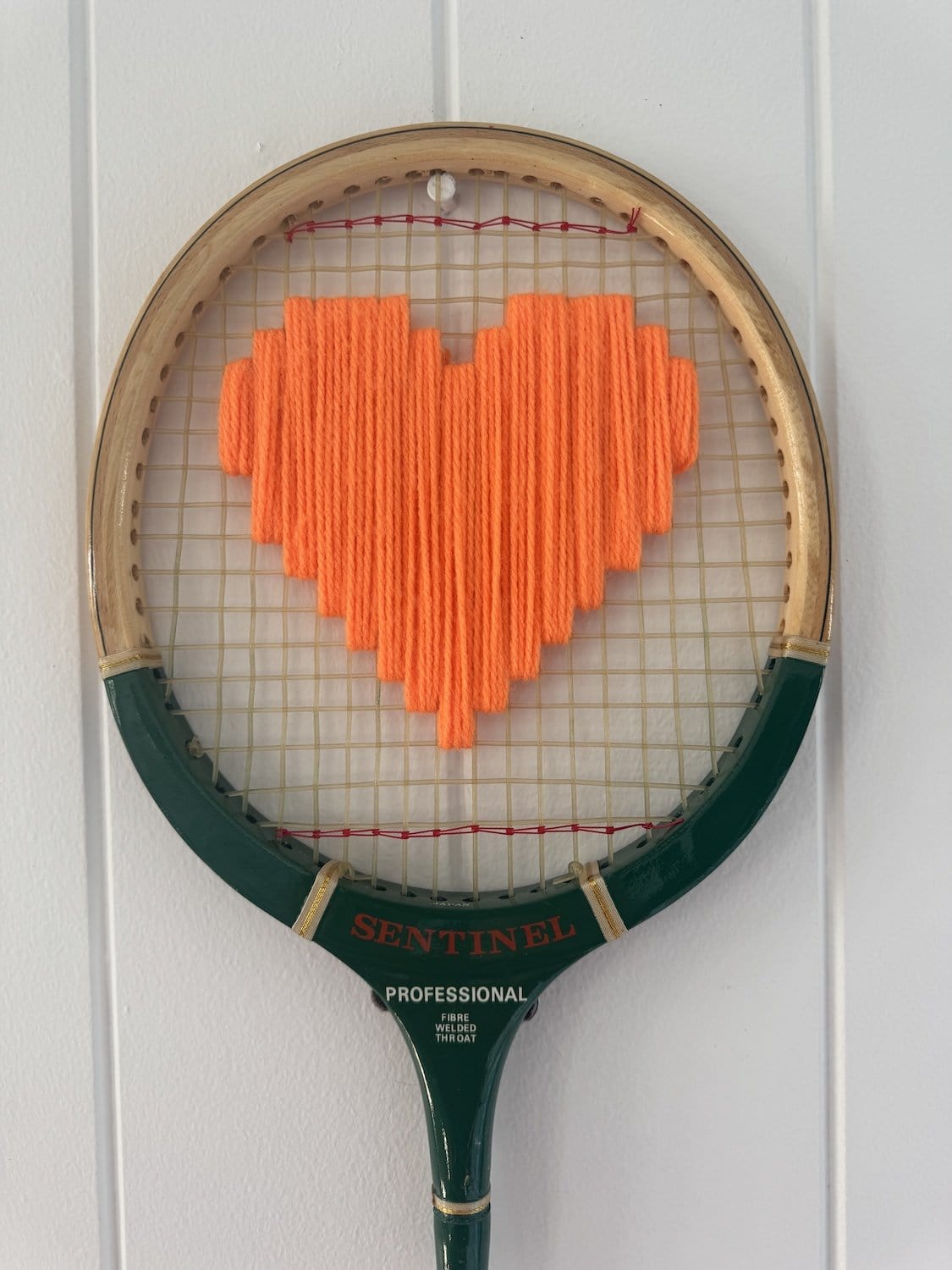 Vintage Squash Racquet With Woven Heart - Bright Orange