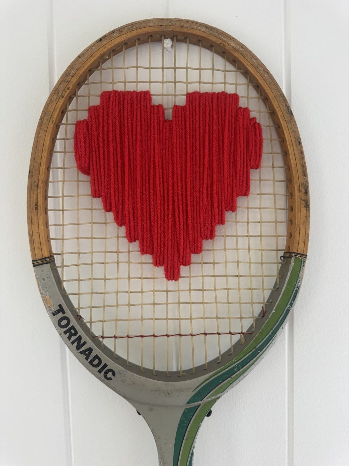 Vintage Tennis Racquet Wall Art - Red Heart