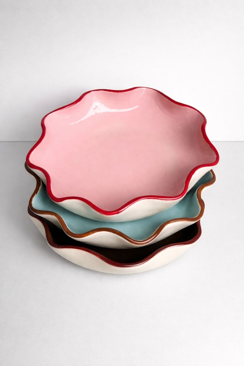 Light Blue Ruffle Bowl With A Dark Brown Rim-Ceramics-Formantics-Greenhouse Interiors Pty Ltd