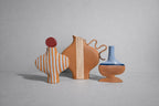 Terracotta Striped Vessel With A Wiggle Handle-Ceramics-Formantics-Greenhouse Interiors Pty Ltd