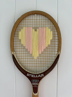 Vintage Tennis Racquet Wall Art - Pink & Yellow Stripe Heart
