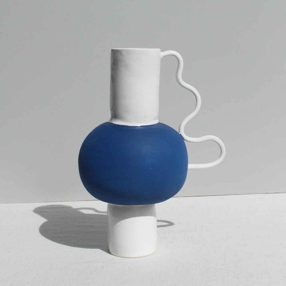 Cobalt Blue And White Vase With A Wiggle Handle