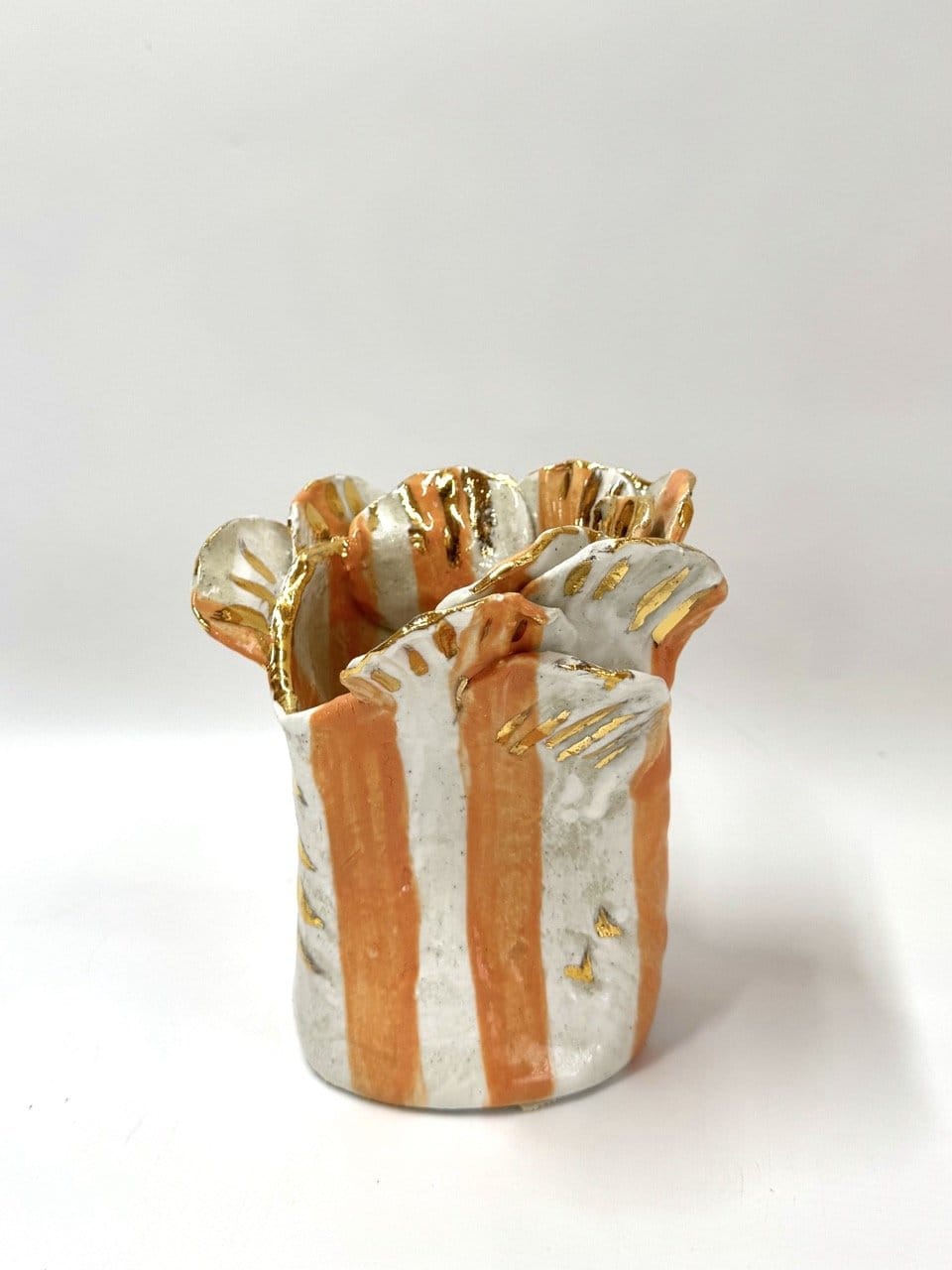 Short Crush Sculptural Vase ' Melon Stripe Gold'