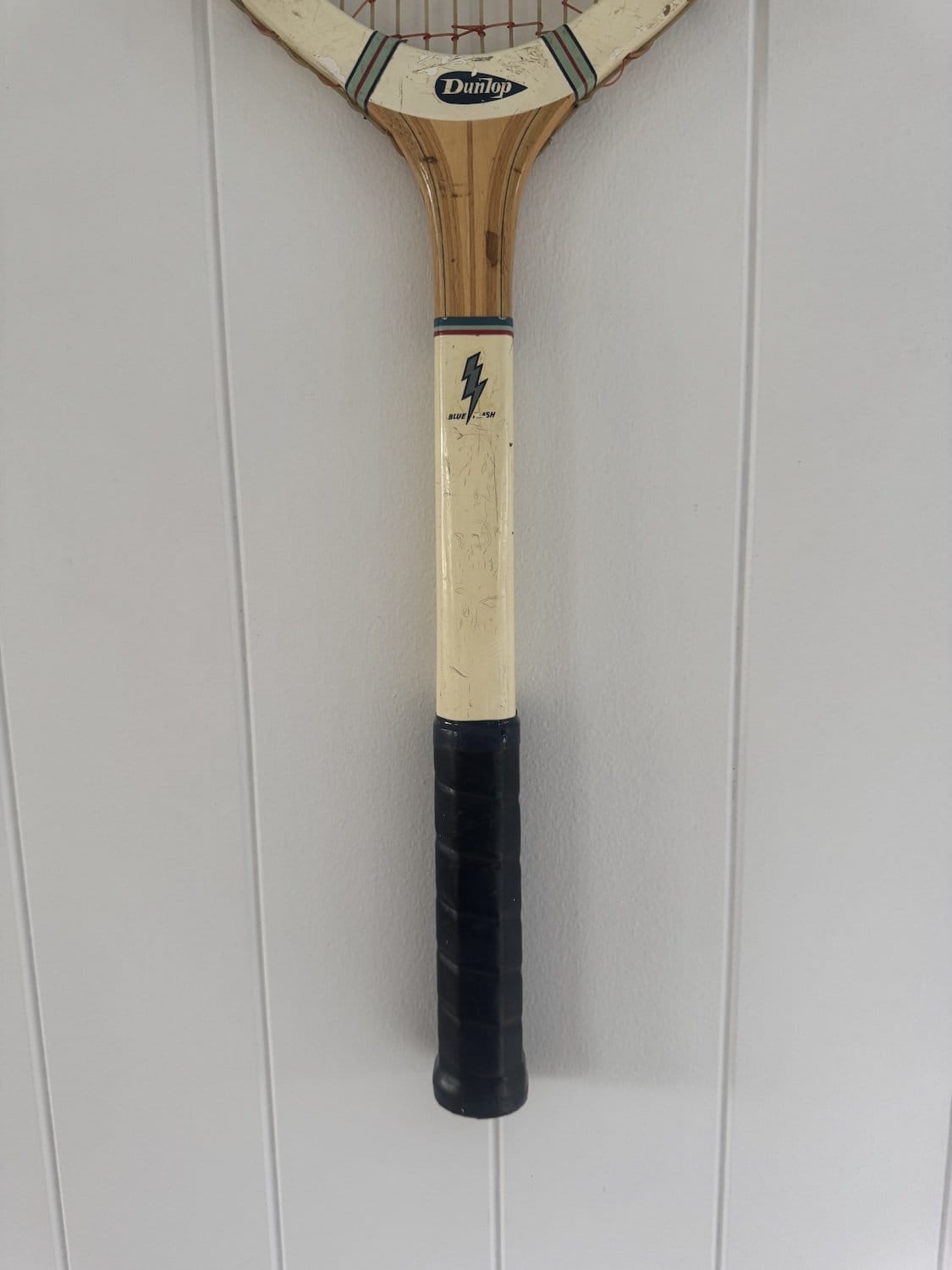 Vintage Tennis Racquet Wall Hanging - Blue & Green Pattern