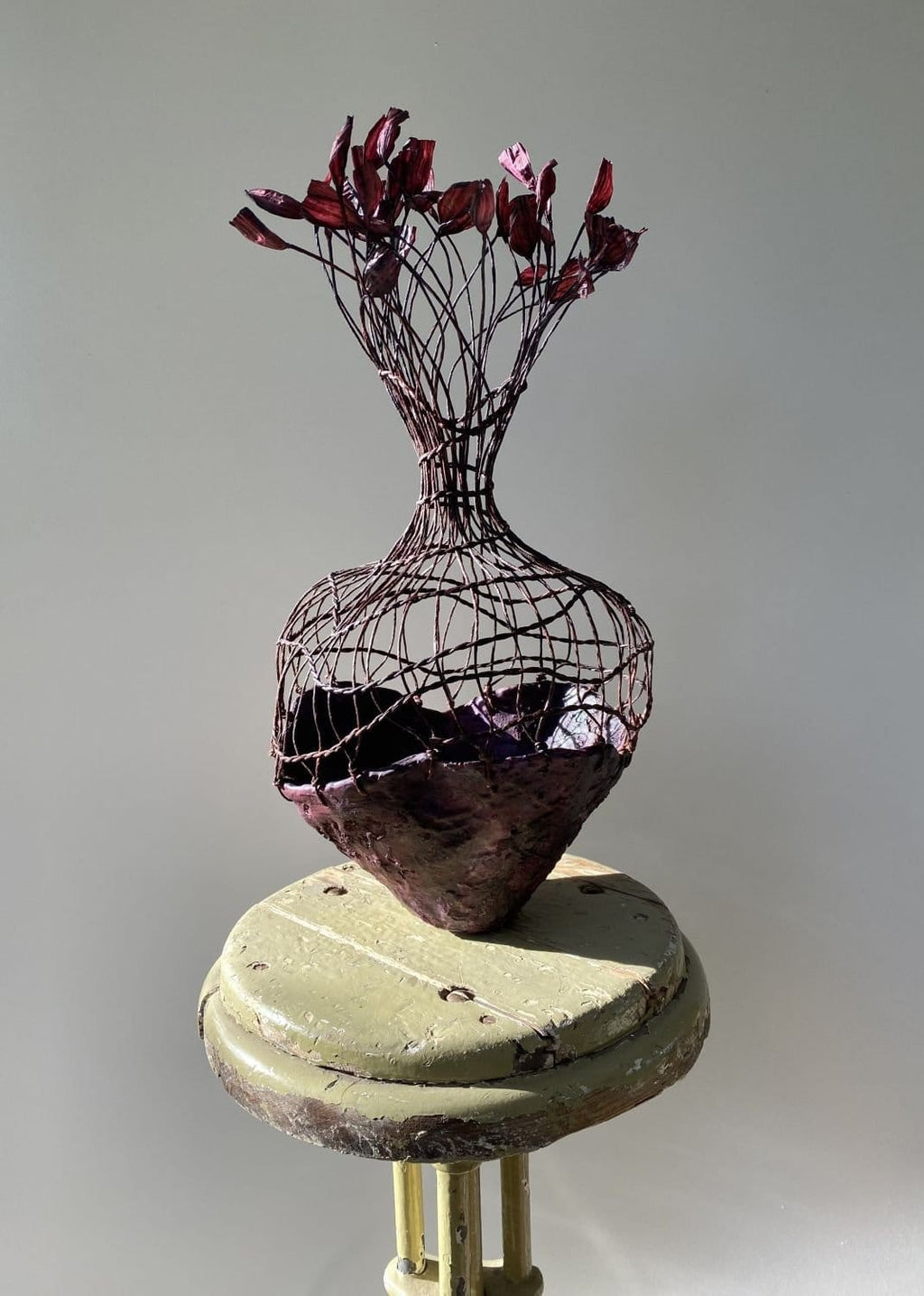 Plaster Of Paris Vessel In Shades Of Burgundy