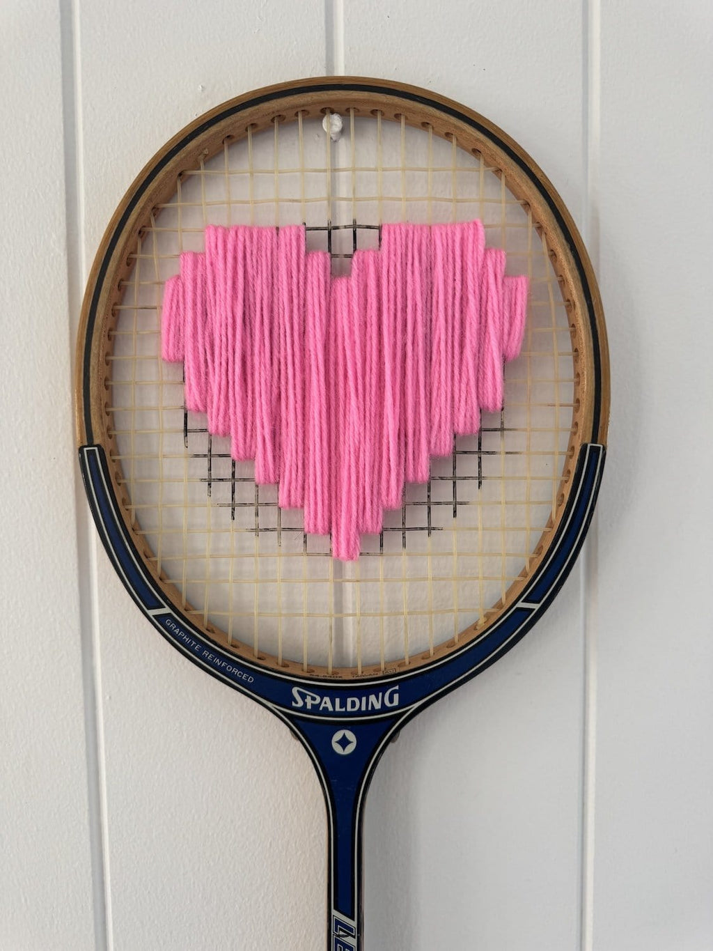 Vintage Squash Racquet With Woven Heart - Bright Pink