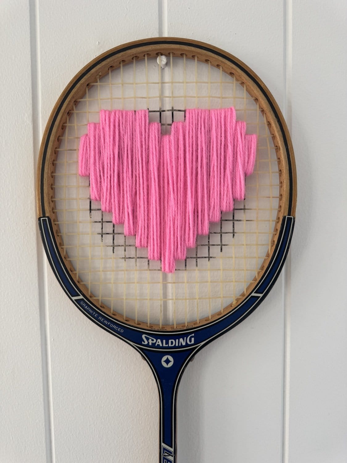 Vintage Squash Racquet With Woven Heart - Bright Pink
